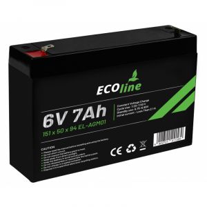 EcoLine - Batterie AGM -6V - 7AH VRLA - 151 x 34 x 96 - Batterie à décharge profonde