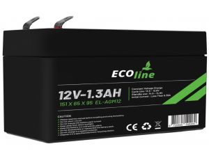 EcoLine - Batterie AGM 12V 1.3AH - 1300mAh VRLA - 151 x 65 x 95 - Batterie à décharge profonde