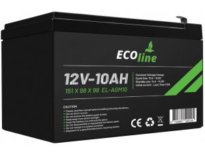 EcoLine - Batterie AGM 12V 10AH - 10000mAh VRLA - 151 x 98 x 98 - Batterie à décharge profonde