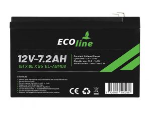 EcoLine - Batterie AGM 12V 7.2AH - 7200mAh VRLA - 151 x 65 x 95 - Batterie à décharge profonde