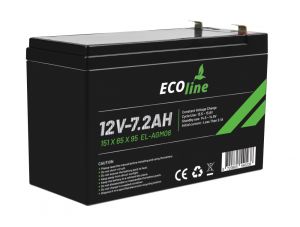 EcoLine - Batterie AGM 12V 7.2AH - 7200mAh VRLA - 151 x 65 x 95 - Batterie à décharge profonde