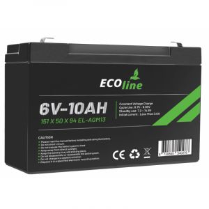 EcoLine - Batterie AGM 6V 10AH - 10000mAh VRLA - 151 x 50 x 94 - Batterie à décharge profonde