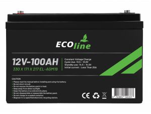 EcoLine - Batterie AGM 12V 100AH - 100000mAh VRLA - 330 x 171 x 217 - Batterie à décharge profonde